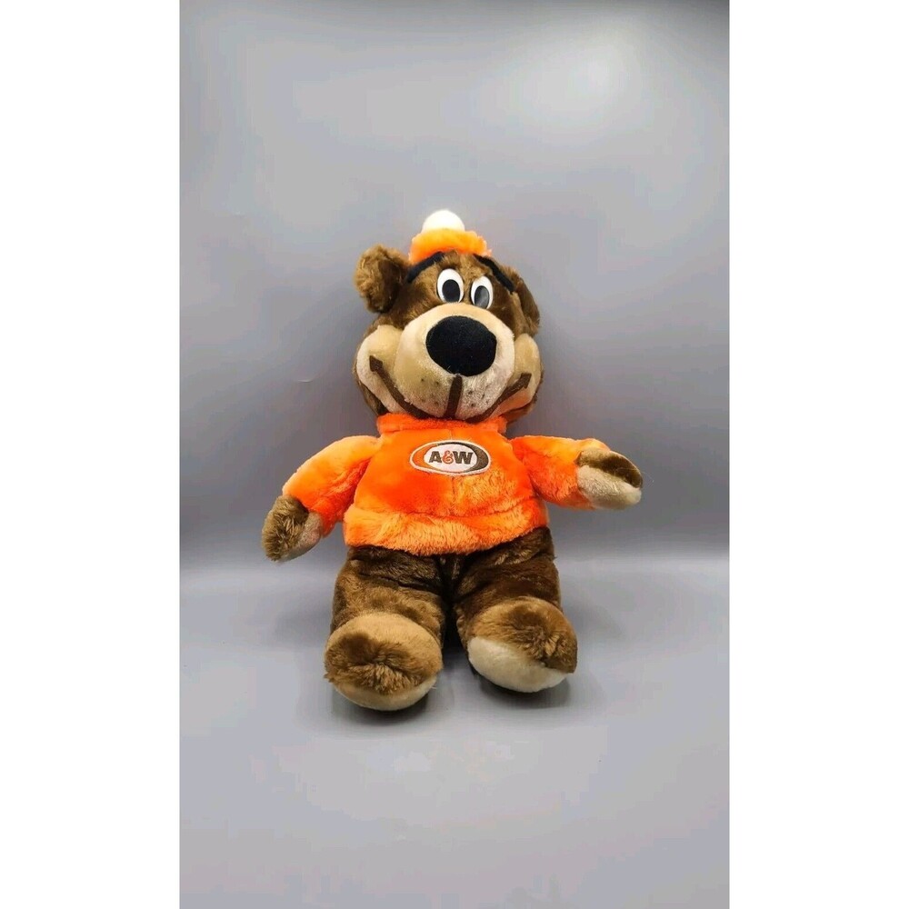 Vintage A&W Root Beer Stuffed Bear Rooty Plush  16 Inch Brown Orange